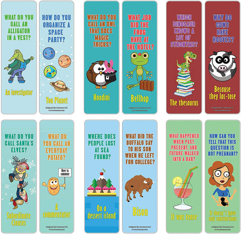 Creanoso Food Puns Funny Jokes Bookmarks (30-Pack) Ã¢â‚¬â€œ Six Assorted Quality Bookmarker Cards Set Ã¢â‚¬â€œ Premium Gift Token Giveaways for Boys & Girls, Men, Women, Adults Ã¢â‚¬â€œ Cool Book Page Clippers