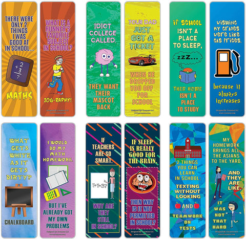 Creanoso School One Liners Jokes Bookmarks Series 3 (60-Pack) ÃƒÂ¢Ã¢â€šÂ¬Ã¢â‚¬Å“ Six Assorted Quality Bookmarker Cards Set ÃƒÂ¢Ã¢â€šÂ¬Ã¢â‚¬Å“ Premium Gift Token Giveaways for Men, Women, Adults ÃƒÂ¢Ã¢â€šÂ¬Ã¢â‚¬Å“ Cool Book Page Clippers