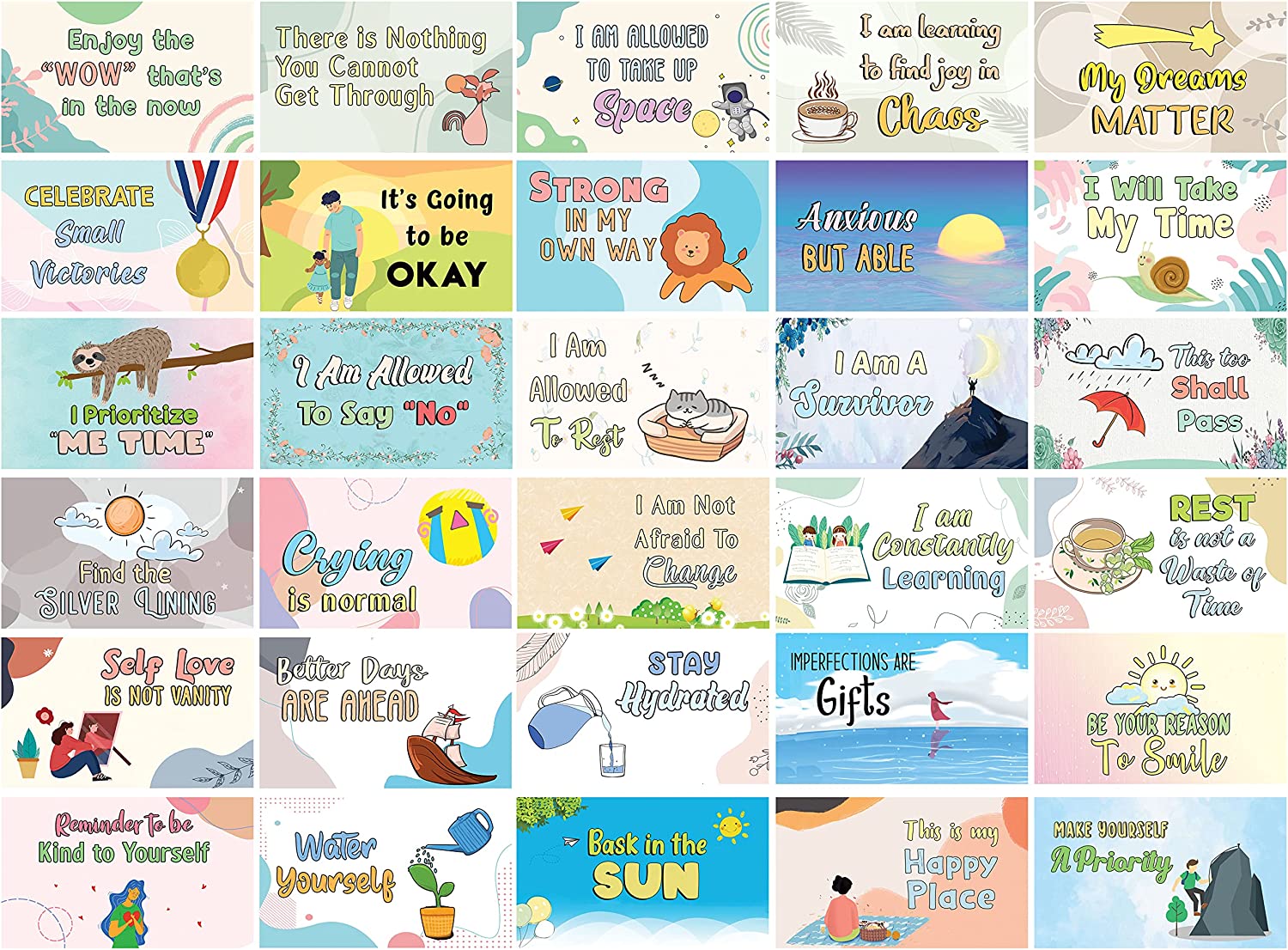 Self Care and Self Affirmation Writable Message Card / Lunch Box Cards (1 Set X 30 Designs)