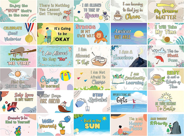 Self Care and Self Affirmation Writable Message Card / Lunch Box Cards (1 Set X 30 Designs)