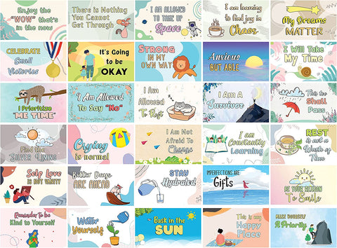 Self Care and Self Affirmation Writable Message Card / Lunch Box Cards (1 Set X 30 Designs)
