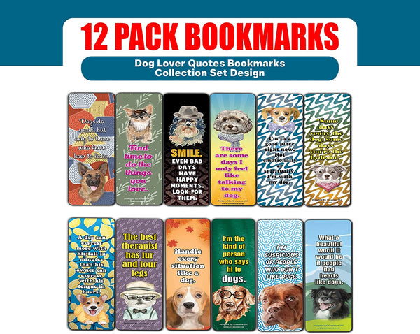 Creanoso Dog Lover Quotes Bookmarks (2 Sets x 6 Cards) â€“ Daily Inspirational Card Set â€“ Interesting Book Page Clippers â€“ Great Gifts for Kids and Teens