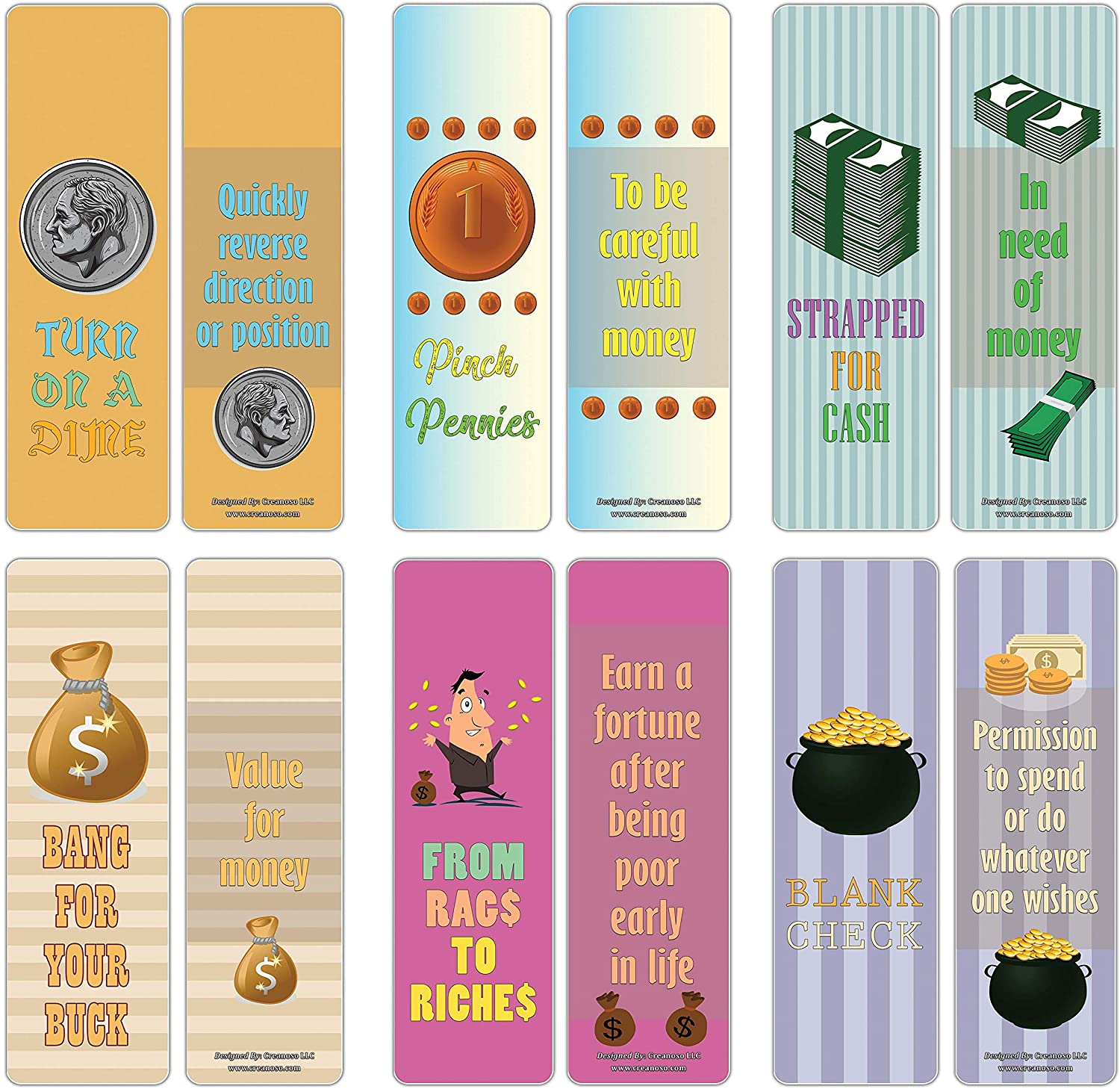 Creanoso Business Idioms Bookmarks - Money (60-Pack) ÃƒÂ¢Ã¢â€šÂ¬Ã¢â‚¬Å“ Stocking Stuffers Gift Ideas for Managers, Executives, Businessman - Employees Incentives Rewards - Corporate Giveaways ÃƒÂ¢Ã¢â€šÂ¬Ã¢â‚¬Å“ Page Clippers