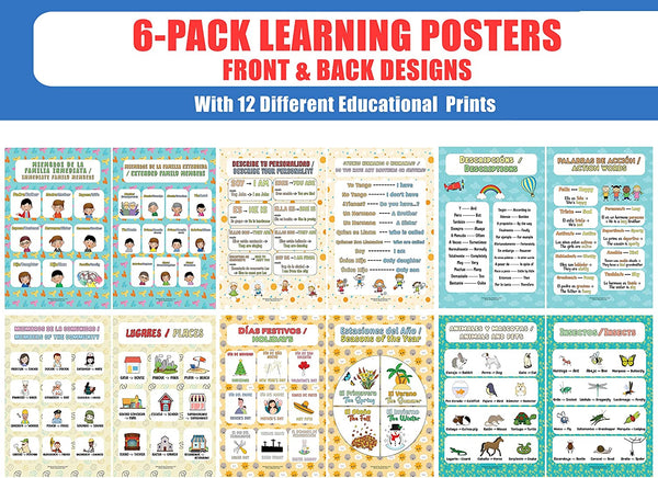 Spanish English Bilingual Family Topic Educational Learning Posters (1 Set X 12 Designs)
