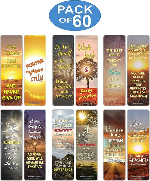 Creanoso Stay Positive Quotes Sun Bookmarks (60-Pack) Ã¢â‚¬â€œ Great Party Favors Card Set Ã¢â‚¬â€œ Epic Collection Set Book Page Clippers Ã¢â‚¬â€œ Cool Gifts for Men, Women, Teens, Bookworms Ã¢â‚¬â€œ DIY Kit Ã¢â‚¬â€œ Teacher Rewards