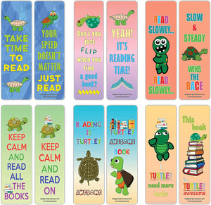 Creanoso Fun Readers Turtle Bookmarker Cards (30-Pack) Ã¢â‚¬â€œ Stocking Stuffers Gift for Kids, Teens, Boys, Girls Ã¢â‚¬â€œ Party Favors Supplies Ã¢â‚¬â€œ Motivational Reading Rewards Incentives Pack Ã¢â‚¬â€œ Book Page Clip