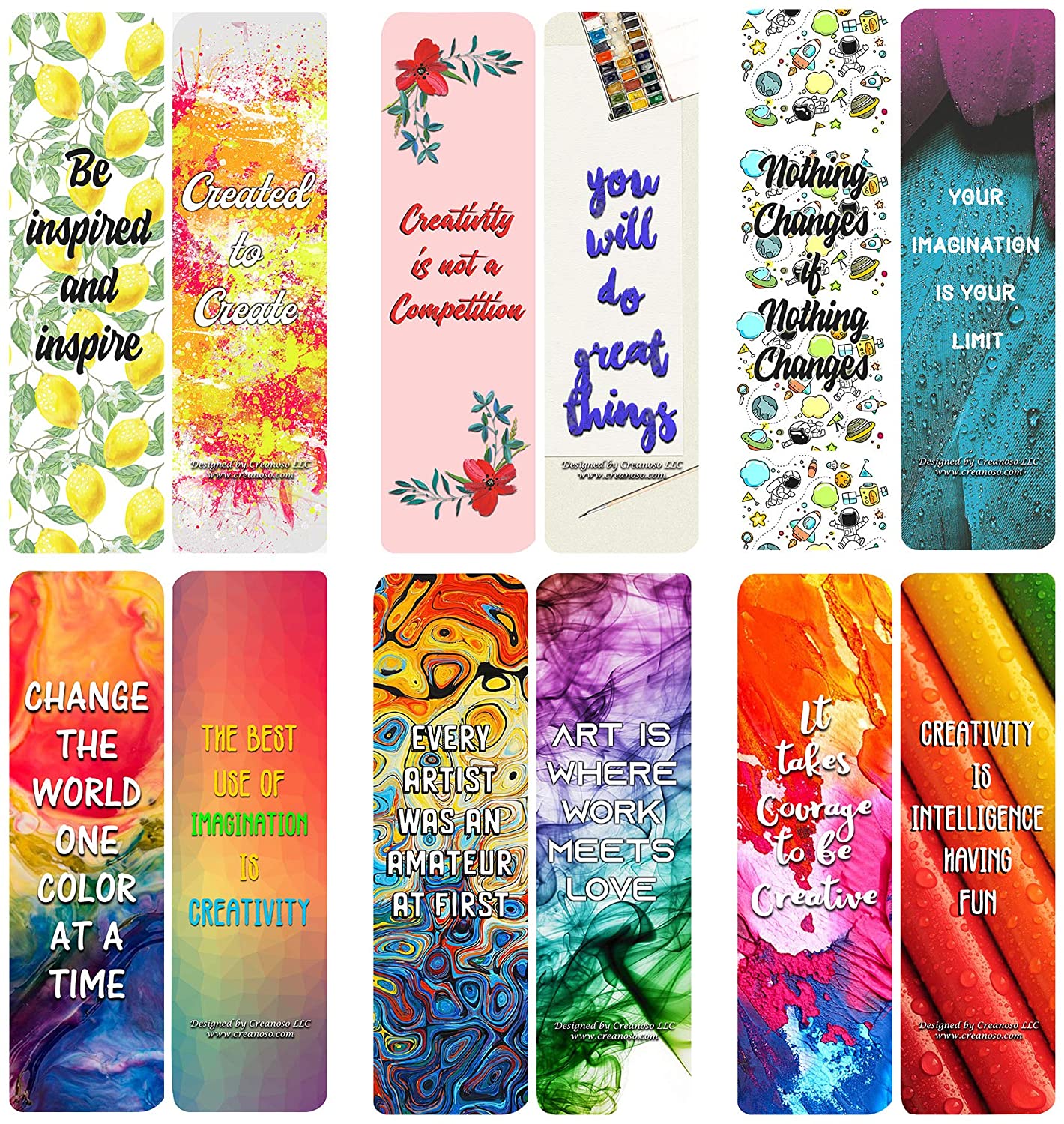 Creanoso Inspiring Quotes for Artists Bookmarks (60-Pack) - Assorted and Unique Designs - Premium Gift Set ÃƒÂ¢Ã¢â€šÂ¬Ã¢â‚¬Å“ Stocking Stuffers for Loved One or Friends