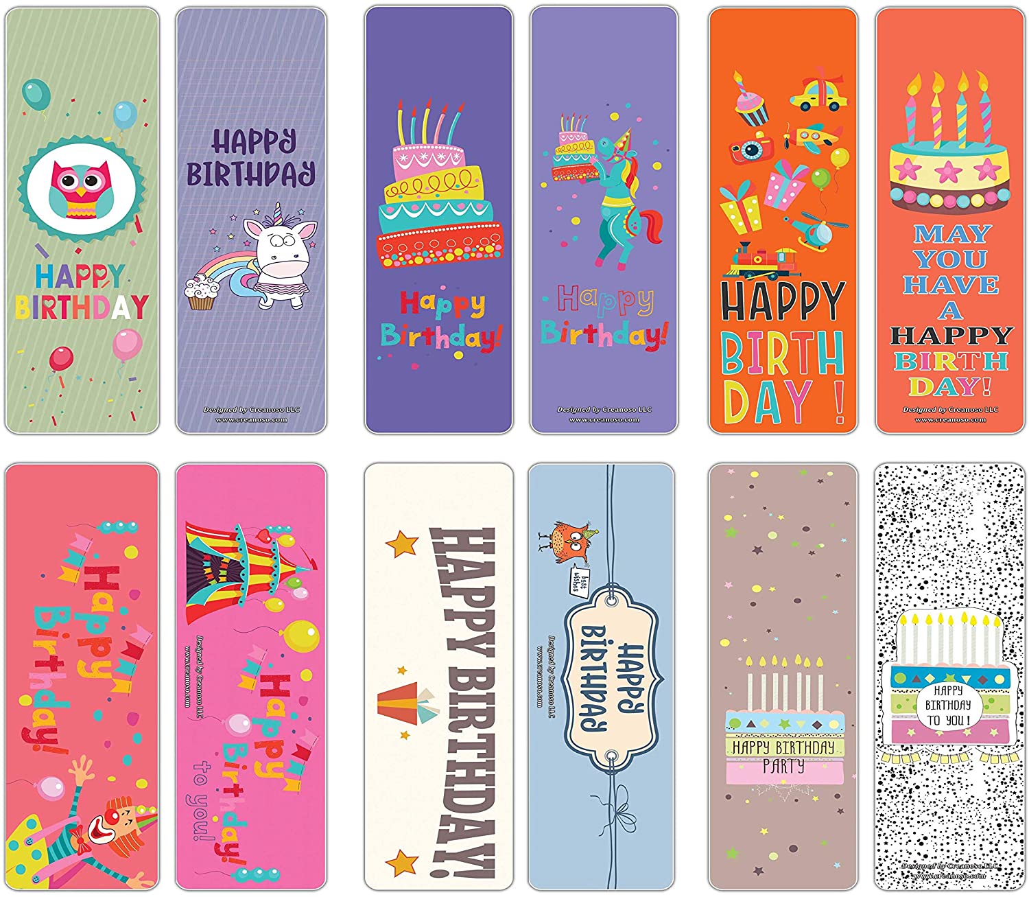 Creanoso Birthday Party Bookmarks (30-Pack) Ã¢â‚¬â€œ Birthday Party Reading Bookmarkers Bulk Card Set Ã¢â‚¬â€œ Premium Quality Cards Ã¢â‚¬â€œ Stocking Stuffers Gift for Boys, Girls, Teens, Kids, Adult
