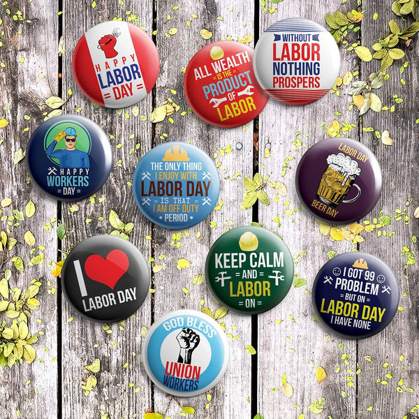 labor day button pins (1-Set X 10 Buttons)