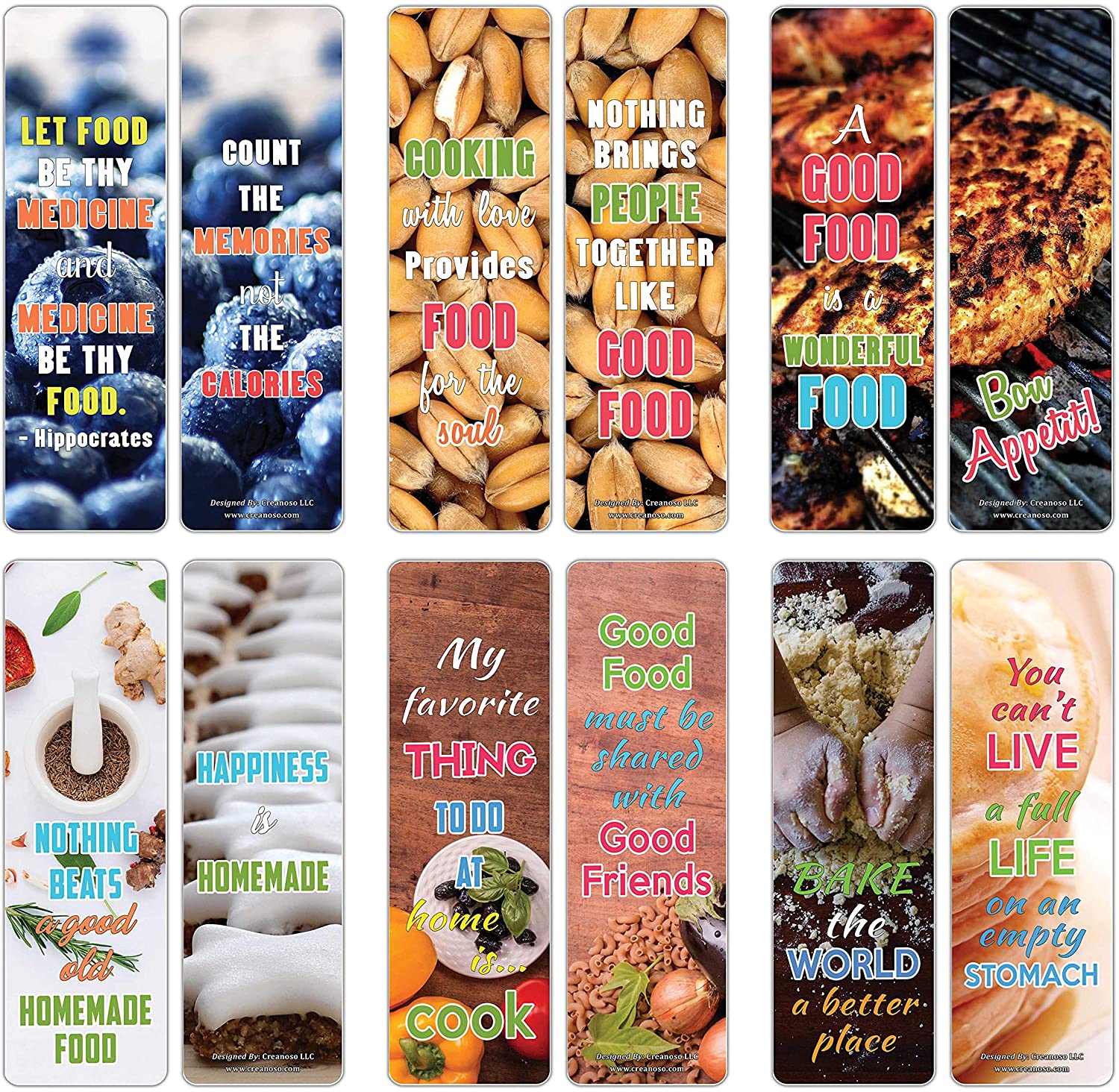 Creanoso Food Lovers Inspirational Quotes Bookmark Cards Series 2 (30-Pack) Ã¢â‚¬â€œ Stocking Stuffers Gift for Chefs, Cooks, Food Lovers, Adult Men & Women Ã¢â‚¬â€œ Home Food Supplies