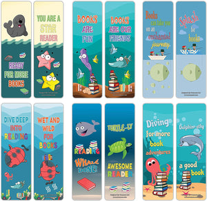 Creanoso Sea Creatures Reading Sayings Bookmarks (30-Pack) Ã¢â‚¬â€œ Six Assorted Quality Bookmarker Cards Bulk Set Ã¢â‚¬â€œ Premium Gift for Kids, Boys, Girls, Teens, Young Bookworms Ã¢â‚¬â€œ Premium Gift Tokens Set