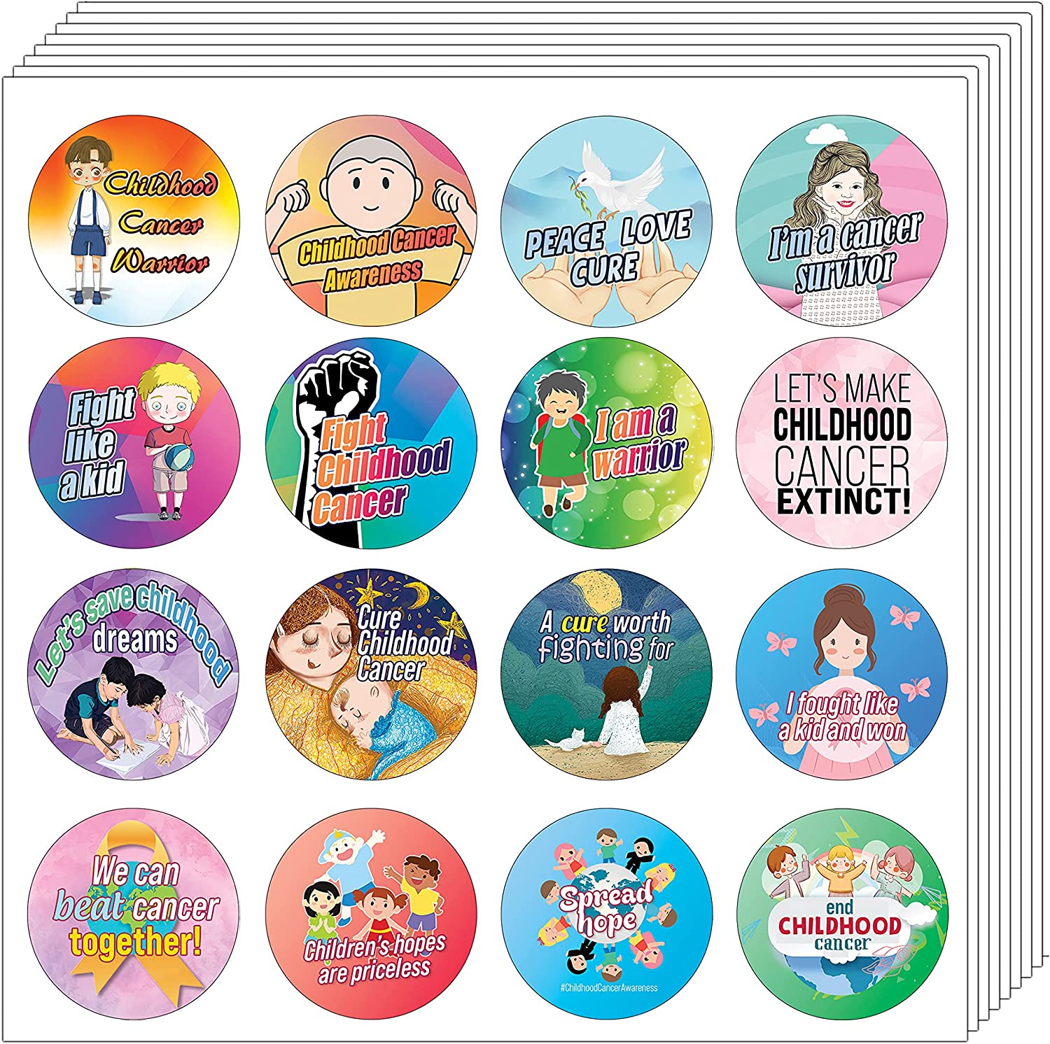 Childhood Cancer Awareness Stickers (10 Sets X 16 Designs)