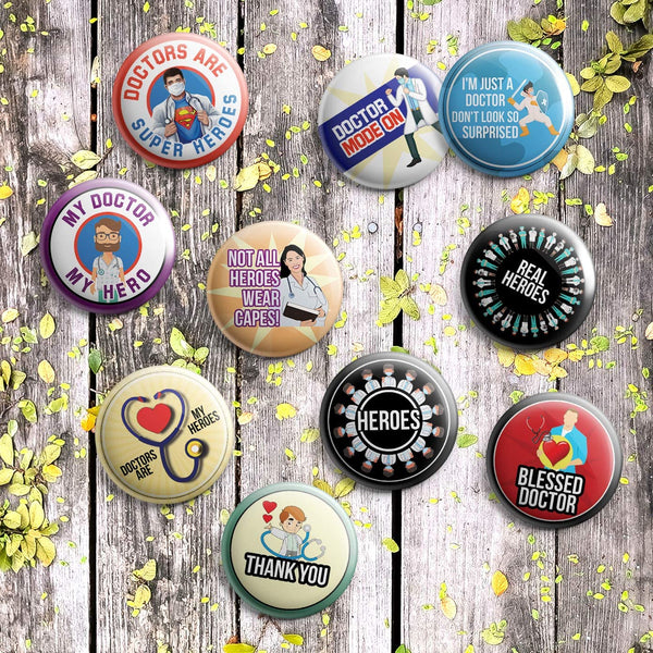 My Doctor My Hero Pinback Buttons (10-Pack) - Large 2.25" Frontliner Heroes, Doctor, Medical Designs Pins Badge