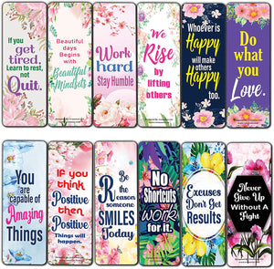 Creanoso Inspirational Quotes with Flowers Bookmarks (2-Sets X 6 Cards) â€“ Daily Inspirational Card Set â€“ Interesting Book Page Clippers â€“ Great Gifts for Kids and Teens