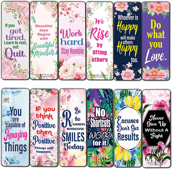 Creanoso Inspirational Quotes with Flowers Bookmarks (2-Sets X 6 Cards) â€“ Daily Inspirational Card Set â€“ Interesting Book Page Clippers â€“ Great Gifts for Kids and Teens
