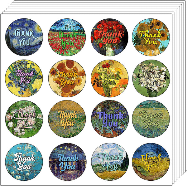 Creanoso Thank You Stickers (10-Sheet) - Sixteen Assorted Round Shape Design Van Gogh Thank You Stickers - Gift Tokens for Family, Friends, Relatives - Great Party Favors