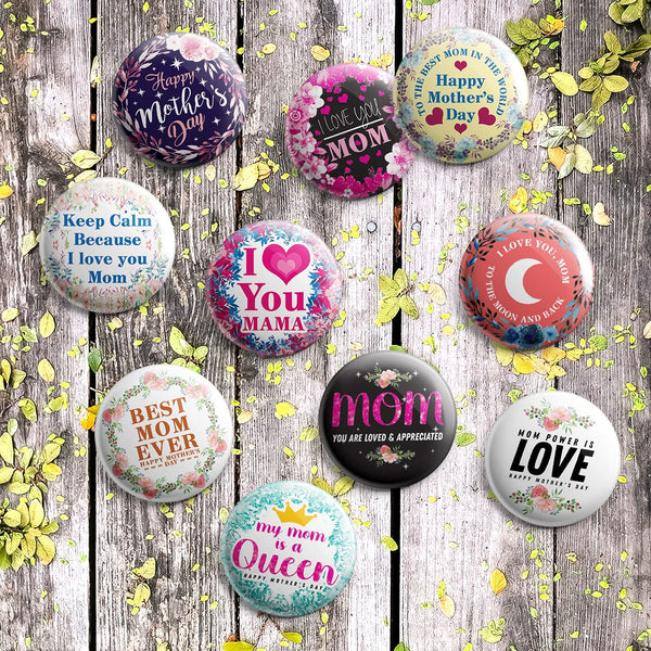 Happy Mothers Day Pinback Button Pins (1-Set X 10 Buttons)
