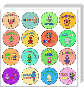Creanoso Motivational Stickers for Kids - Robot (10-Sheet) - Assorted Unique Designs for Children- Perfect Classroom Reward Incentives for Students - Stocking Stuffers & Party Favors