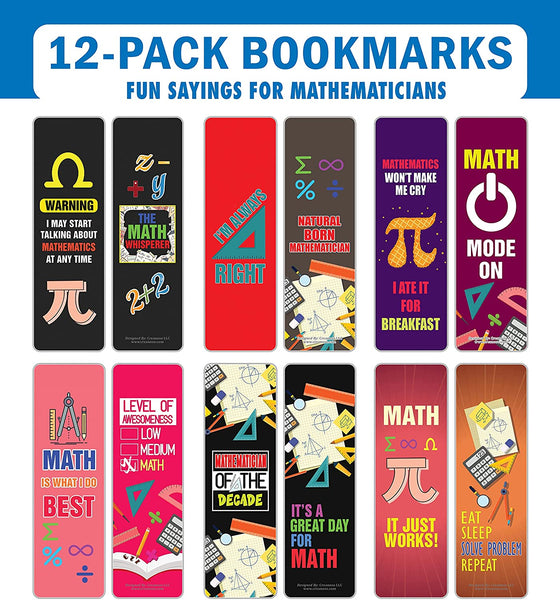 Creanoso I am a Mathematician Bookmarks (2-Sets X 6 Cards) â€“ Daily Inspirational Card Set â€“ Interesting Book Page Clippers â€“ Great Gifts for Adults and Teens
