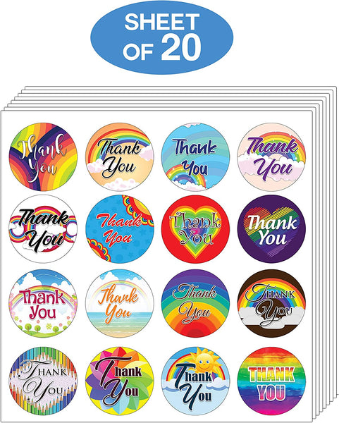 Rainbow Thank You Stickers (20 - Sheet)