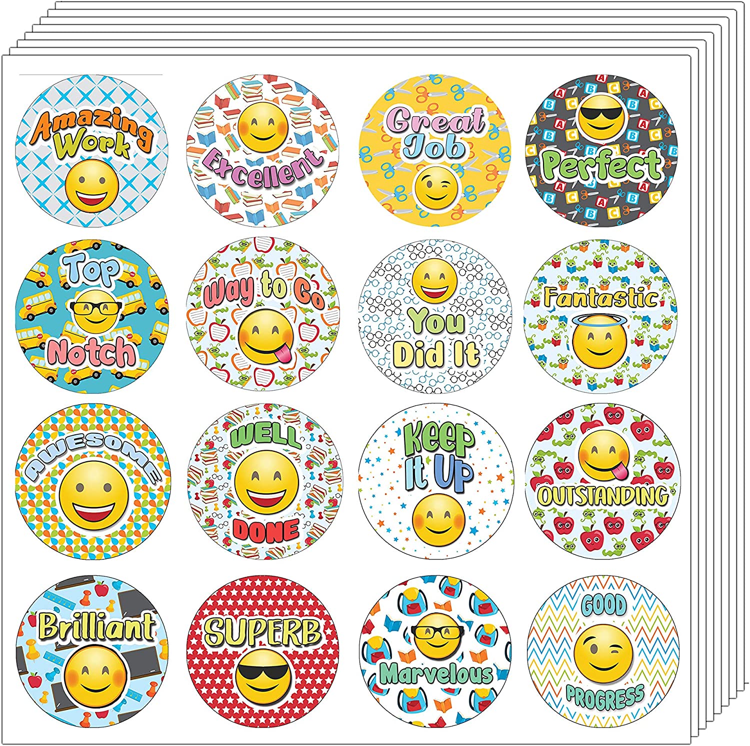 Creanoso Emoji Teacher Grading Stickers (10-Sheet) - Assorted Designs for Children - Classroom Reward Incentives for Students - Stocking Stuffers Party Favors & Giveaways