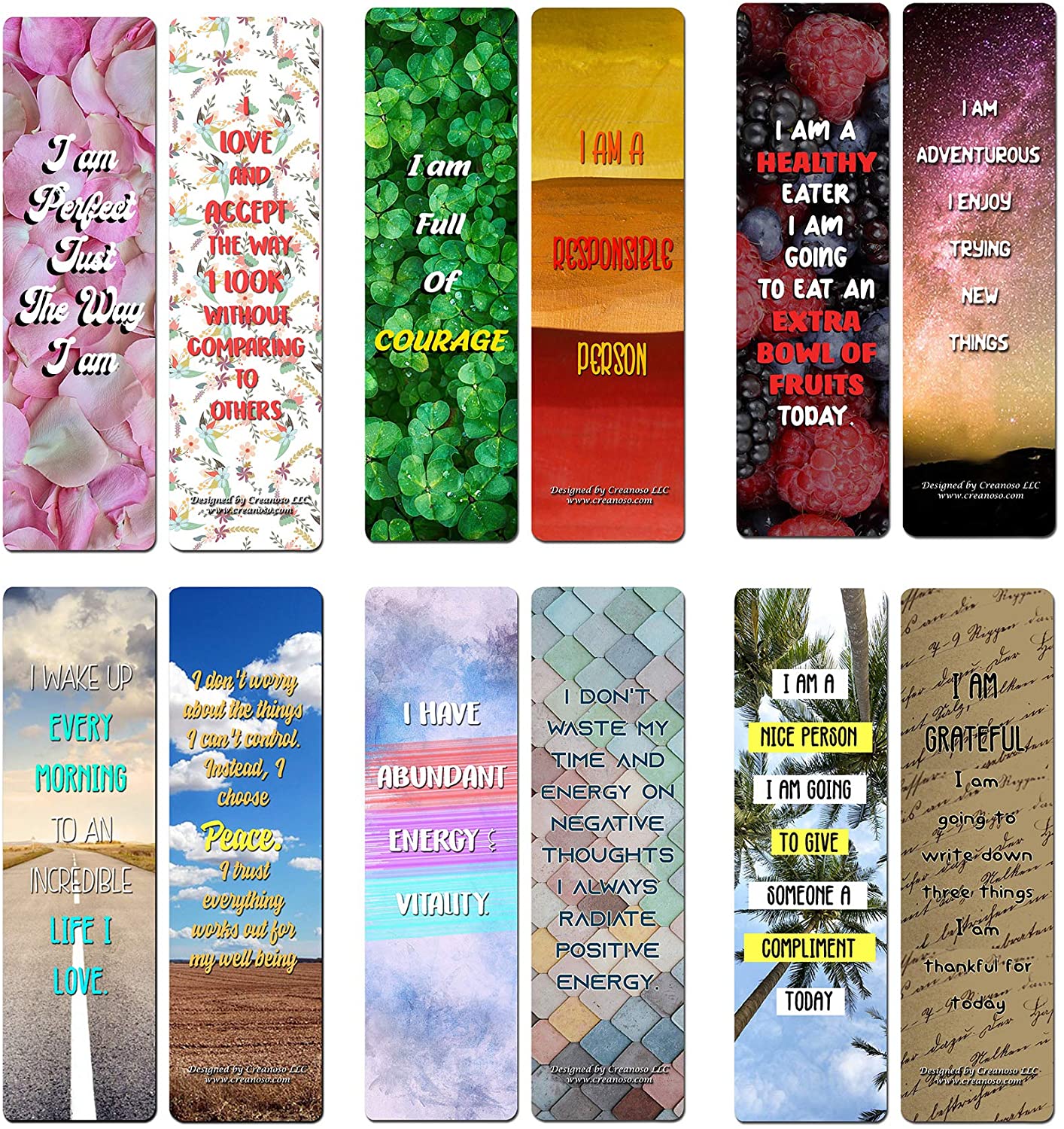 Creanoso Positive Encouragement Bookmarks - Positive Affirmations (30-Pack) - Classroom Reward Incentives for Students and Children - Stocking Stuffers Party Favors & Giveaways for Teens & Adults
