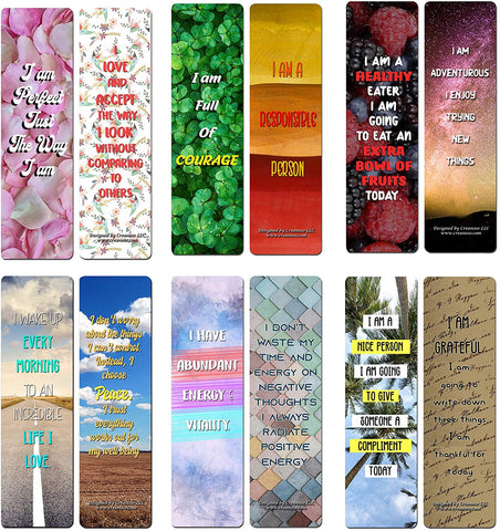 Creanoso Positive Encouragement Bookmarks - Positive Affirmations (60-Pack) - Stocking Stuffers Gift Ideas for Teen Boys and Girls - Perfect Party favors and Business Giveaways