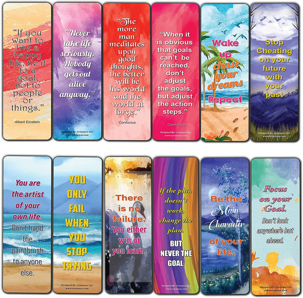 Watercolor art with motivational Qoutes Bookmarks (2-sets X 6 Cards)