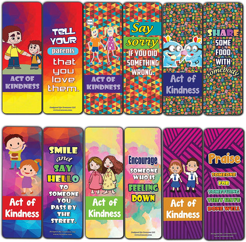 Colorful Act of Kindness Bookmarks (12-Pack) Premium Quality Gift Ideas for All Occasions - Stocking Stuffers Party Favor & Giveaways