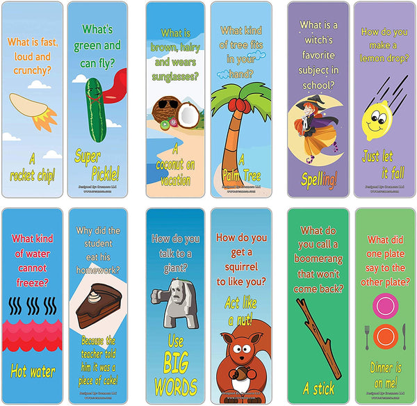Creanoso Funny Jokes Series 6 Bookmarks Cards (30-Pack) Ã¢â‚¬â€œ Awesome Bookmarks for Boys, Girls, Children, Teens Ã¢â‚¬â€œ Six Assorted Bookmarks Designs Ã¢â‚¬â€œ Book Reading Rewards Ã¢â‚¬â€œ Book Page Clipper