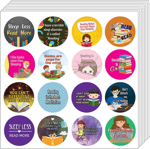 Creanoso Read More Sleep Less Round Stickers (20 Sets X 16 Designs) â€“ Sticker Card Giveaways for Kids â€“ Awesome Stocking Stuffers Gifts for Boys & Girls â€“ Classroom Home Rewards Enticements