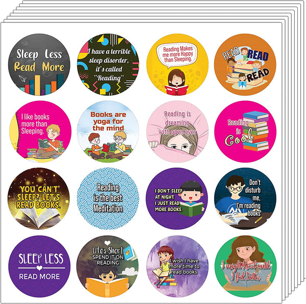 Creanoso Read More Sleep Less Round Stickers (10 Sets X 16 Designs) â€“ Sticker Card Giveaways for Kids â€“ Awesome Stocking Stuffers Gifts for Boys & Girls â€“ Classroom Home Rewards Enticements