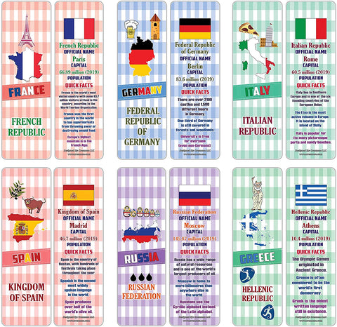 Creanoso Educational Facts European Countries Learning Bookmarks (30-Pack) Ã¢â‚¬â€œ Unique Reading Bookmarks Collection Set Ã¢â‚¬â€œ Stocking Stuffers for Boys, Girls, Kids Ã¢â‚¬â€œ Classroom Incentives - Giveaways