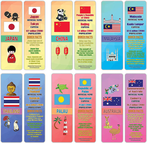 Creanoso Asia & Pacific Countries Facts Educational Bookmarks (30-Pack) Ã¢â‚¬â€œ Unique Learning Facts Rewards Cards Ã¢â‚¬â€œ Awesome Educational Stocking Stuffers Gift Bookmarks for Students, Boys, Girls