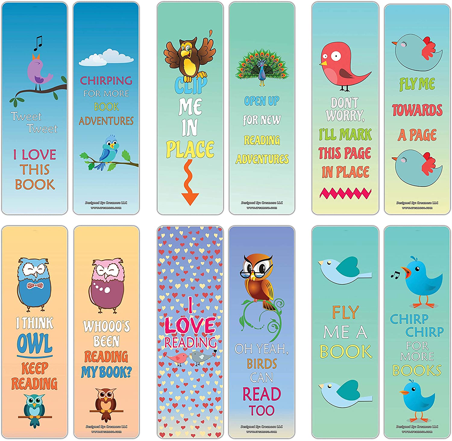 Creanoso Inspiring Book Readers Bird Bookmarks (30-Pack) - Stocking Stuffers Gift for Bibliophiles, Book Worms, Young Book Lovers Ã¢â‚¬â€œ Party Supplies Ã¢â‚¬â€œ Book Clubs Reading