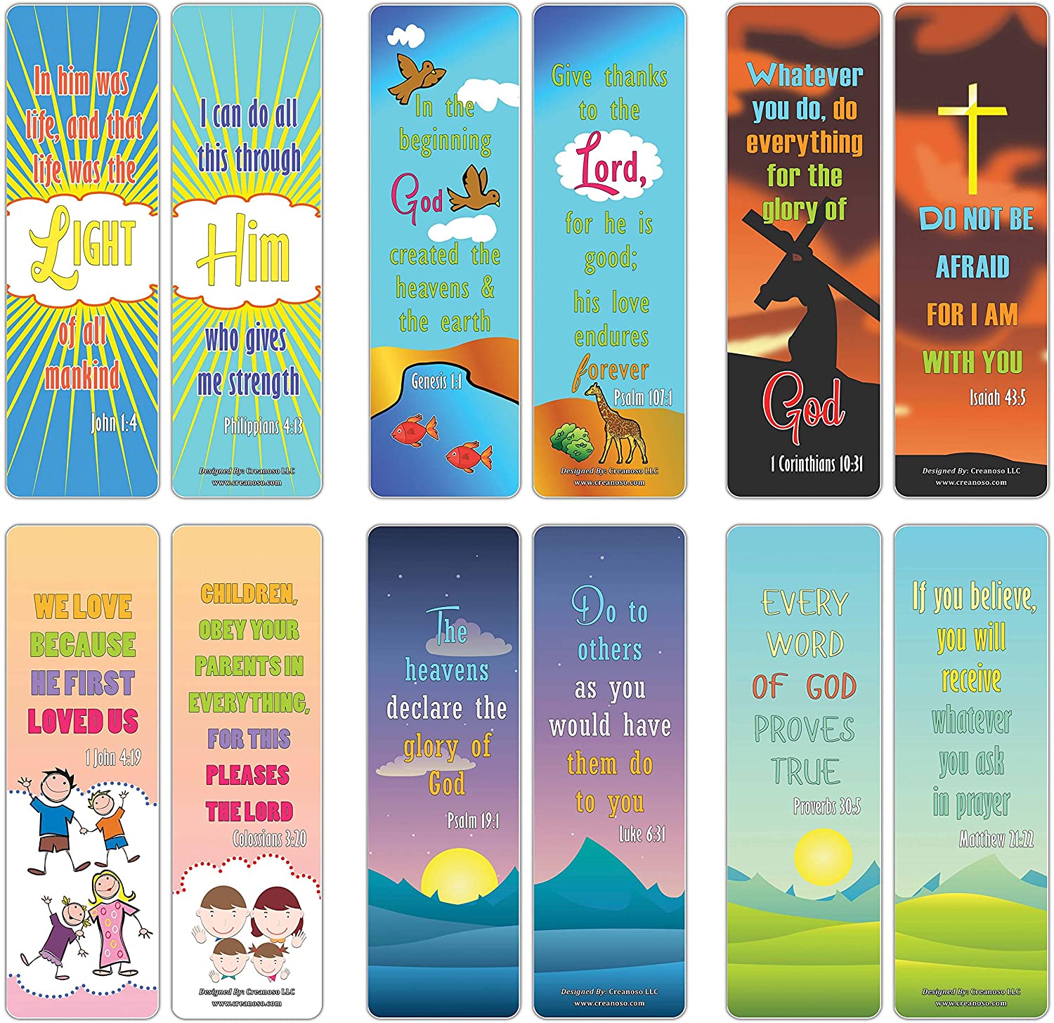 Creanoso Christian Sayings Bible Verses Bookmarks (60-Pack) ÃƒÂ¢Ã¢â€šÂ¬Ã¢â‚¬Å“ Religious Giveaways for Kids, Boys, Girls, Teens ÃƒÂ¢Ã¢â€šÂ¬Ã¢â‚¬Å“ Book Reading Rewards Incentives ÃƒÂ¢Ã¢â€šÂ¬Ã¢â‚¬Å“ Premium Book Page Clipper Bulk Pack Set