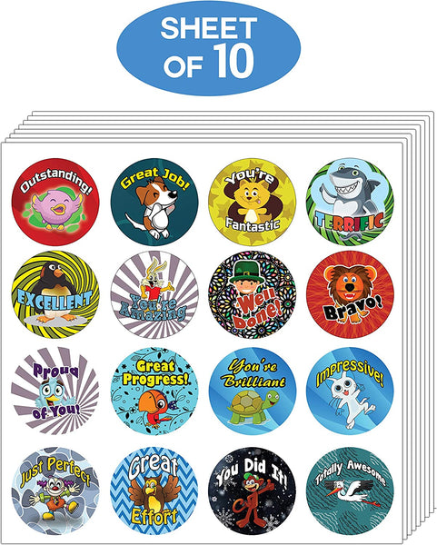 Creanoso Teacher Reward Motivational for Children Stickers (10-Sheet) â€“ Sticker Card Giveaways for Kids â€“ Awesome Stocking Stuffers Gifts for Boys & Girls â€“ Classroom Home Rewards Enticements