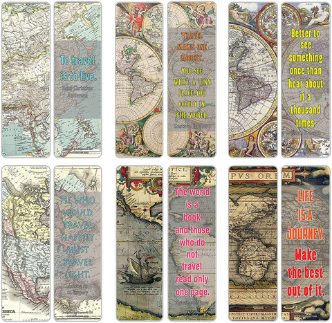 Creanoso Vintage Map Bookmarks Series 2 (30-Pack) Ã¢â‚¬â€œ Stocking Stuffers Gift for Men, Women, Adult, Teens, Boys & Girls Ã¢â‚¬â€œ Party Favors Supplies Ã¢â‚¬â€œ Rewards Gifts