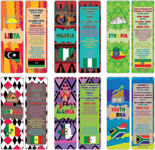 Creanoso African Countries Facts Series 2 Bookmarks (60-Pack) Ã¢â‚¬â€œ Unique Teacher Stocking Stuffer Gifts for Boys, Girls, Kids, Teens, Students Ã¢â‚¬â€œ Cool Fact Cards Giveaways Ã¢â‚¬â€œ Assorted Page Clippers