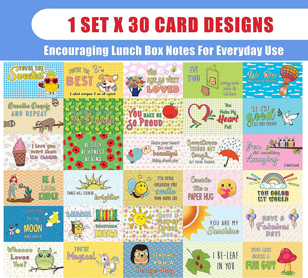 Creanoso Motivational Everyday Lunch Box Notes (30 cards x 1 set) - Fun and Inspiring Lunch Box Flashcards