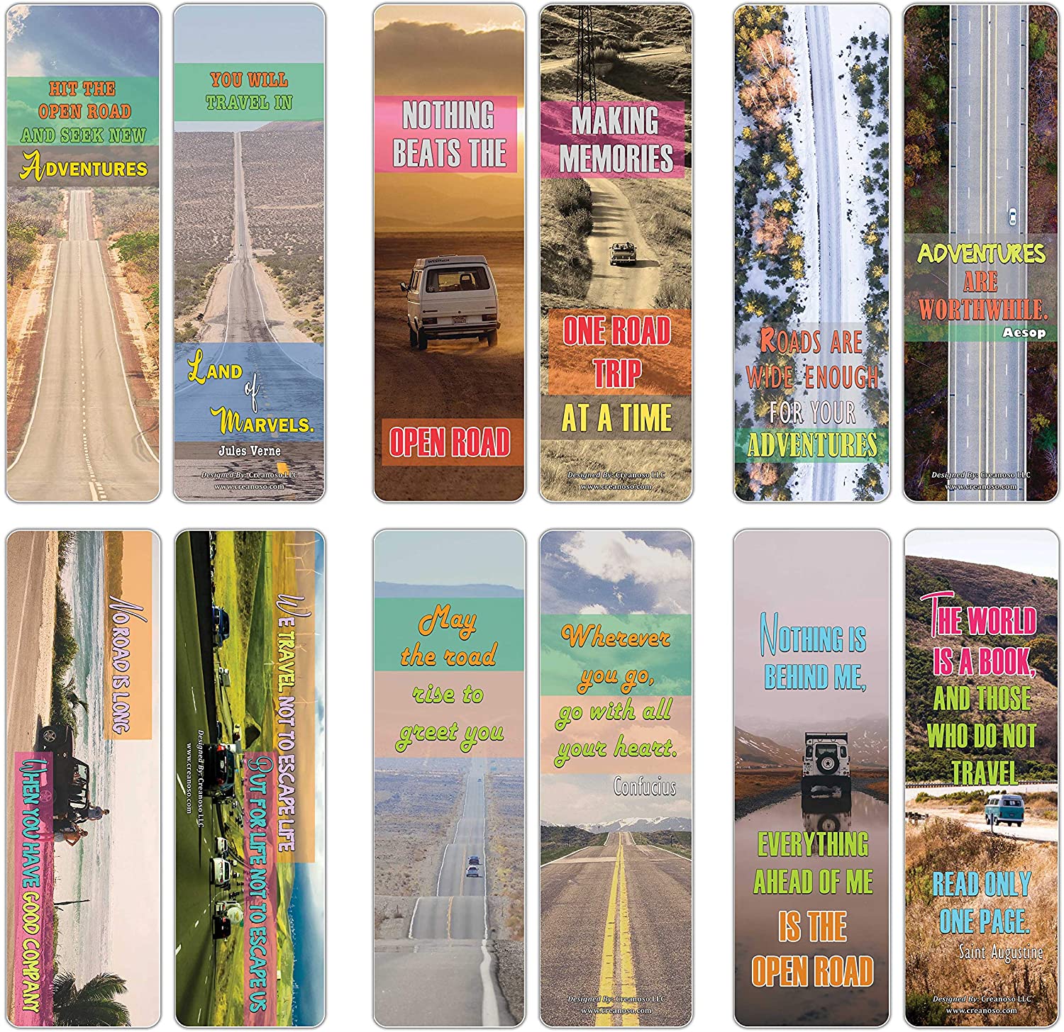 Creanoso Travelers Sayings Bookmarks ÃƒÂ¢Ã¢â€šÂ¬Ã¢â‚¬Å“ Travel by Land (60-Pack) ÃƒÂ¢Ã¢â€šÂ¬Ã¢â‚¬Å“ Cool Road Trip Adventures Giveaways for Travelers, Adventurers, Explorers, Adult Men & Women ÃƒÂ¢Ã¢â€šÂ¬Ã¢â‚¬Å“ Employee Incentive Rewards