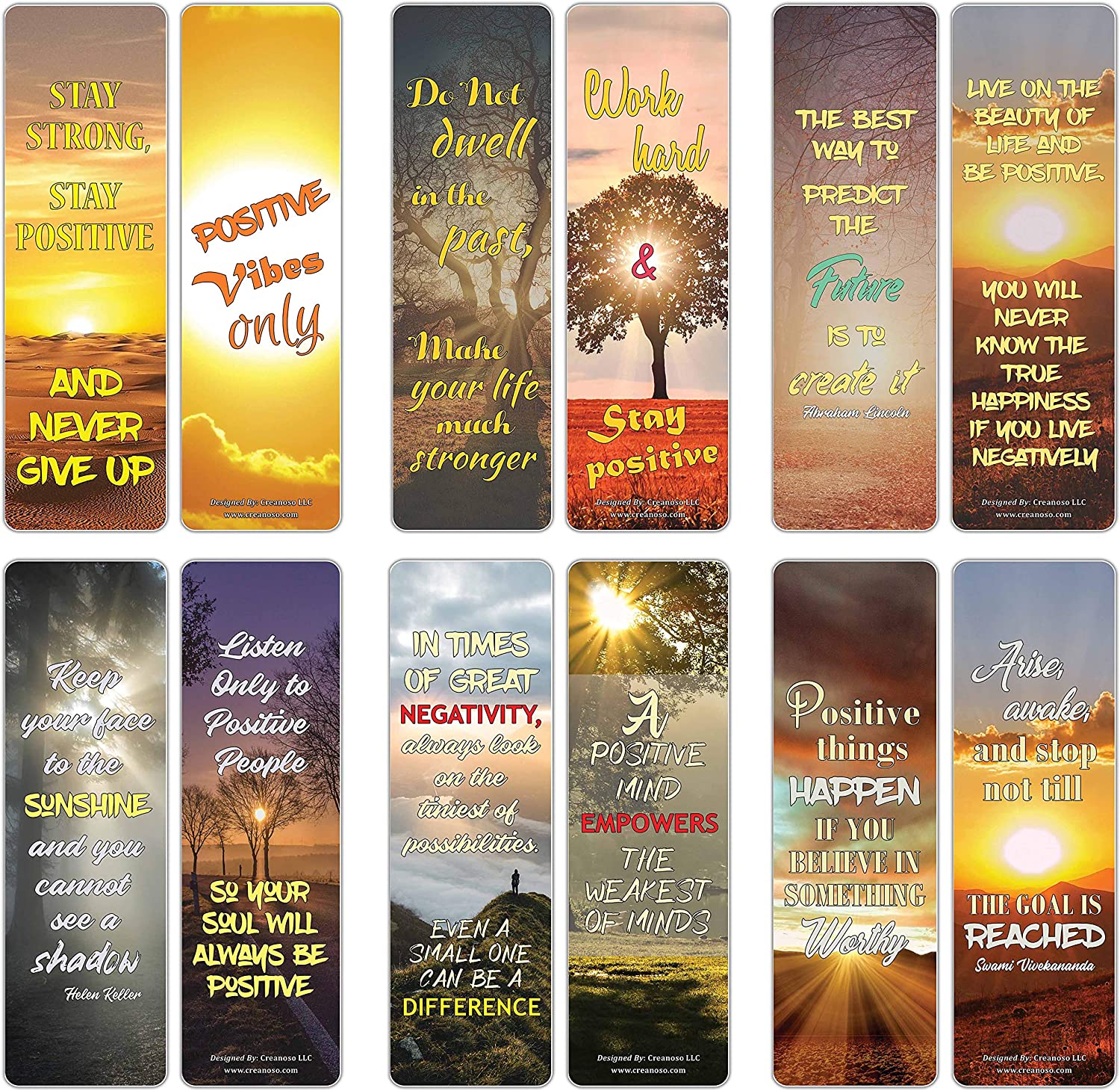 Creanoso Stay Positive Quotes Sun Bookmarks (60-Pack) Ã¢â‚¬â€œ Great Party Favors Card Set Ã¢â‚¬â€œ Epic Collection Set Book Page Clippers Ã¢â‚¬â€œ Cool Gifts for Men, Women, Teens, Bookworms Ã¢â‚¬â€œ DIY Kit Ã¢â‚¬â€œ Teacher Rewards