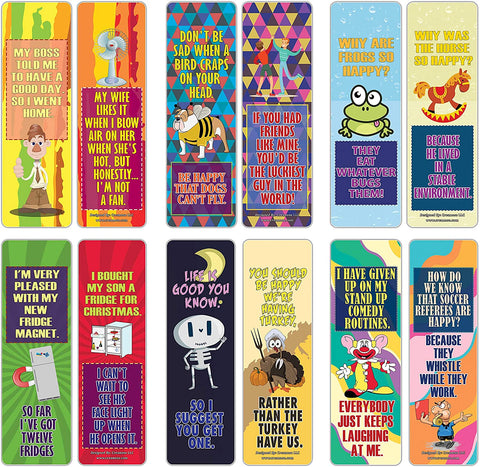 Creanoso Funny One Liners Jokes Happiness Bookmarks Series 1 (30-Pack) Ã¢â‚¬â€œ Unique Stocking Stuffers Gifts for Men, Women, Unisex Adults Ã¢â‚¬â€œ Cool Book Page Clippers Collection Set Ã¢â‚¬â€œ Awesome Giveaways
