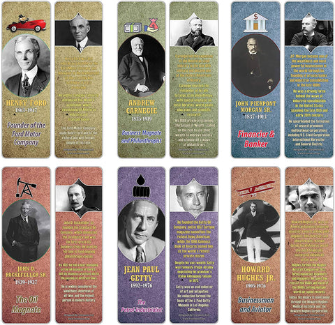 Creanoso Historical Fact American Famous Industrialists Bookmark Cards (30-Pack) Ã¢â‚¬â€œ Learning Reading Bookmarks Collection Set Ã¢â‚¬â€œ Stocking Stuffers for Boys, Girls, Kids Ã¢â‚¬â€œ Classroom Incentives