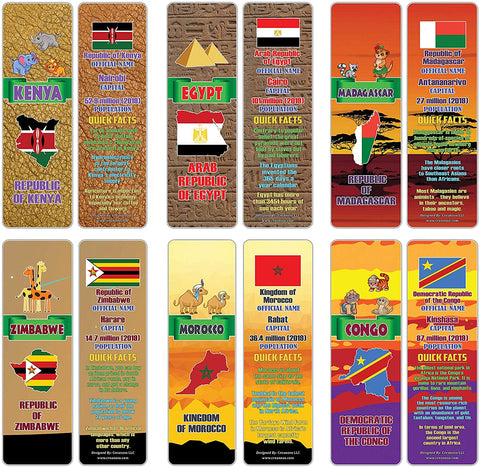 Creanoso African Countries Facts Bookmarks (60-Pack) ÃƒÂ¢Ã¢â€šÂ¬Ã¢â‚¬Å“ Unique Teacher Stocking Stuffer Gifts for Boys, Girls, Kids, Teens, Students ÃƒÂ¢Ã¢â€šÂ¬Ã¢â‚¬Å“ Cool Fact Cards Giveaways ÃƒÂ¢Ã¢â€šÂ¬Ã¢â‚¬Å“ Assorted Page Clippers