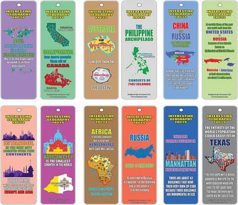 Creanoso Interesting Geography Facts Bookmarks (60-Pack) Ã¢â‚¬â€œ Earth and Geo Essential Learning Set Ã¢â‚¬â€œ Excellent Party Favors School Teacher Classroom Reading Rewards and Incentive Gifts for Young Readers