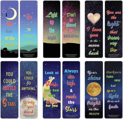 Creanoso Star and Moon Bookmarks (30-Pack) Ã¢â‚¬â€œ Inspiring Inspirational Motivational Sayings Bookmarker Cards for Men, Women, Adult, Teens, Bookworms Ã¢â‚¬â€œ Party Favors Supplies Ã¢â‚¬â€œ Business Gift Incentives