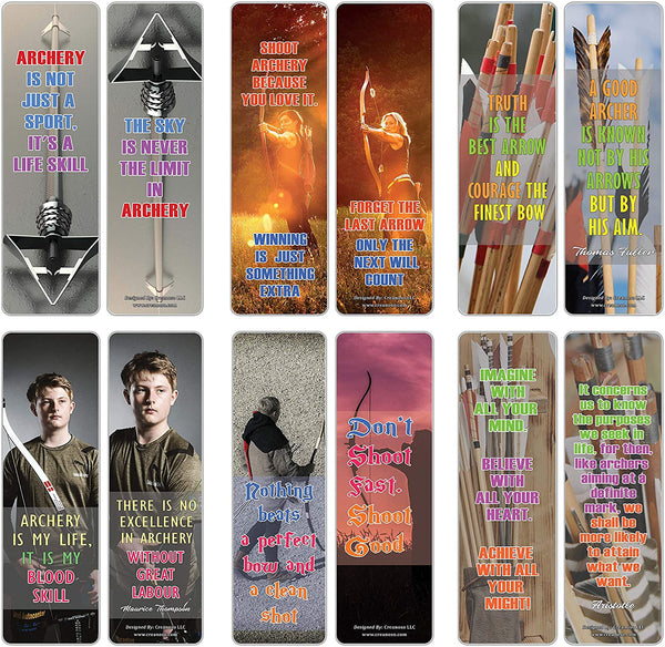 Creanoso Sports Hobby Bookmarks Ã¢â‚¬â€œ Archery Quote Sayings (30-Pack) Ã¢â‚¬â€œ Premium Gift Collection Set Ã¢â‚¬â€œ Awesome Bookmarks for Archers, Hobbyist, Adult Men Women Ã¢â‚¬â€œ Six Bulk Assorted Bookmarks Designs