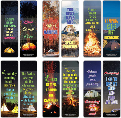 Creanoso Camping Sayings Bookmarks (30-Pack) Ã¢â‚¬â€œ Stocking Stuffers Gift for Campers, Hikers Men, Women, Adult, Teens Ã¢â‚¬â€œ Cool Camping Bookmarker Giveaways Collection Set Ã¢â‚¬â€œ Page Clippers