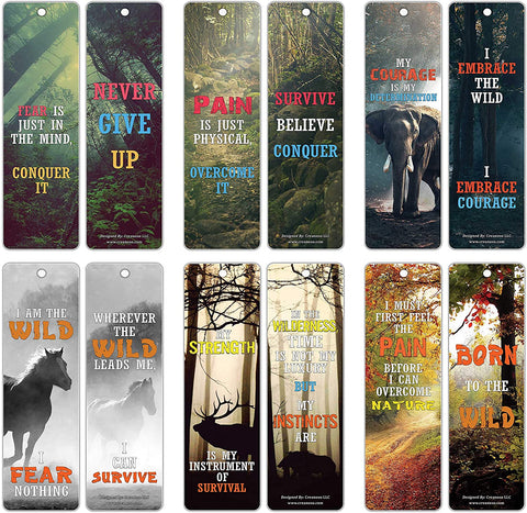 Creanoso Survival Inspiring Words Nature Bookmarks (60-Pack) ÃƒÂ¢Ã¢â€šÂ¬Ã¢â‚¬Å“ Six Assorted Quality Bookmark Cards Bulk Set ÃƒÂ¢Ã¢â€šÂ¬Ã¢â‚¬Å“ Premium Gift for Survivalist, Climbers, Outdoorsman, Trekkers